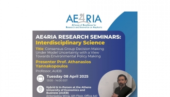 Fourth Seminar successfully held on 08/04/2025. The AE4RIA Research Seminar Series, a bi-weekly webinar organised by Resees, Research Laboratory AUEB and Sustainable Development Unit – ATHENA RC, hosted by Prof. Dr. Phoebe Koundouri. This series is 